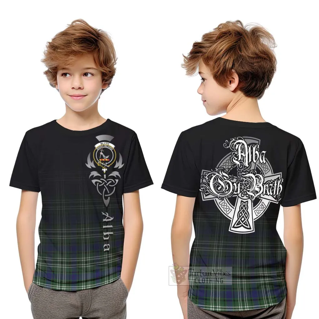 Blyth Tartan Kid T-Shirt Featuring Alba Gu Brath Family Crest Celtic Inspired