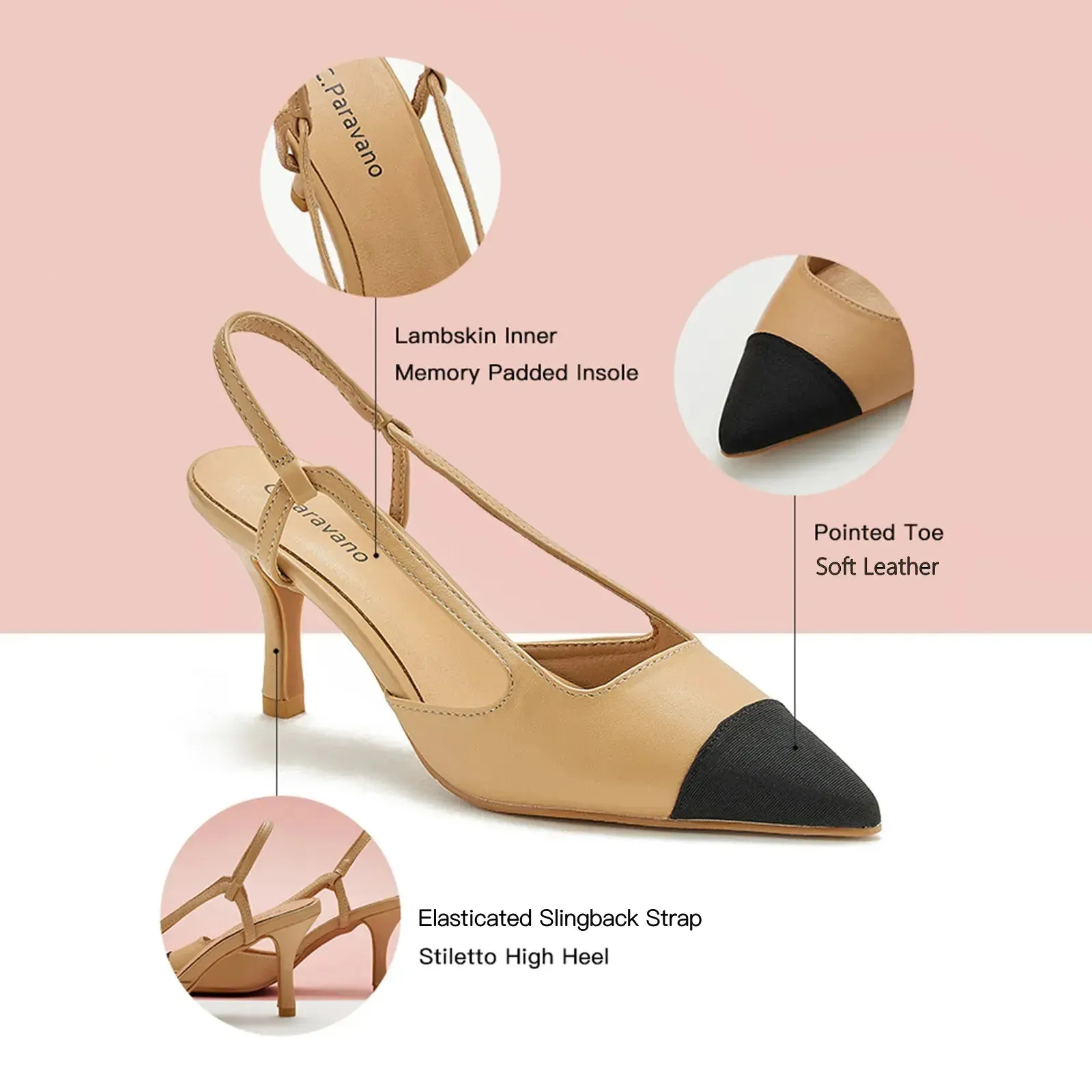 Cap-Toe Slingback Pumps (Helen) Beige