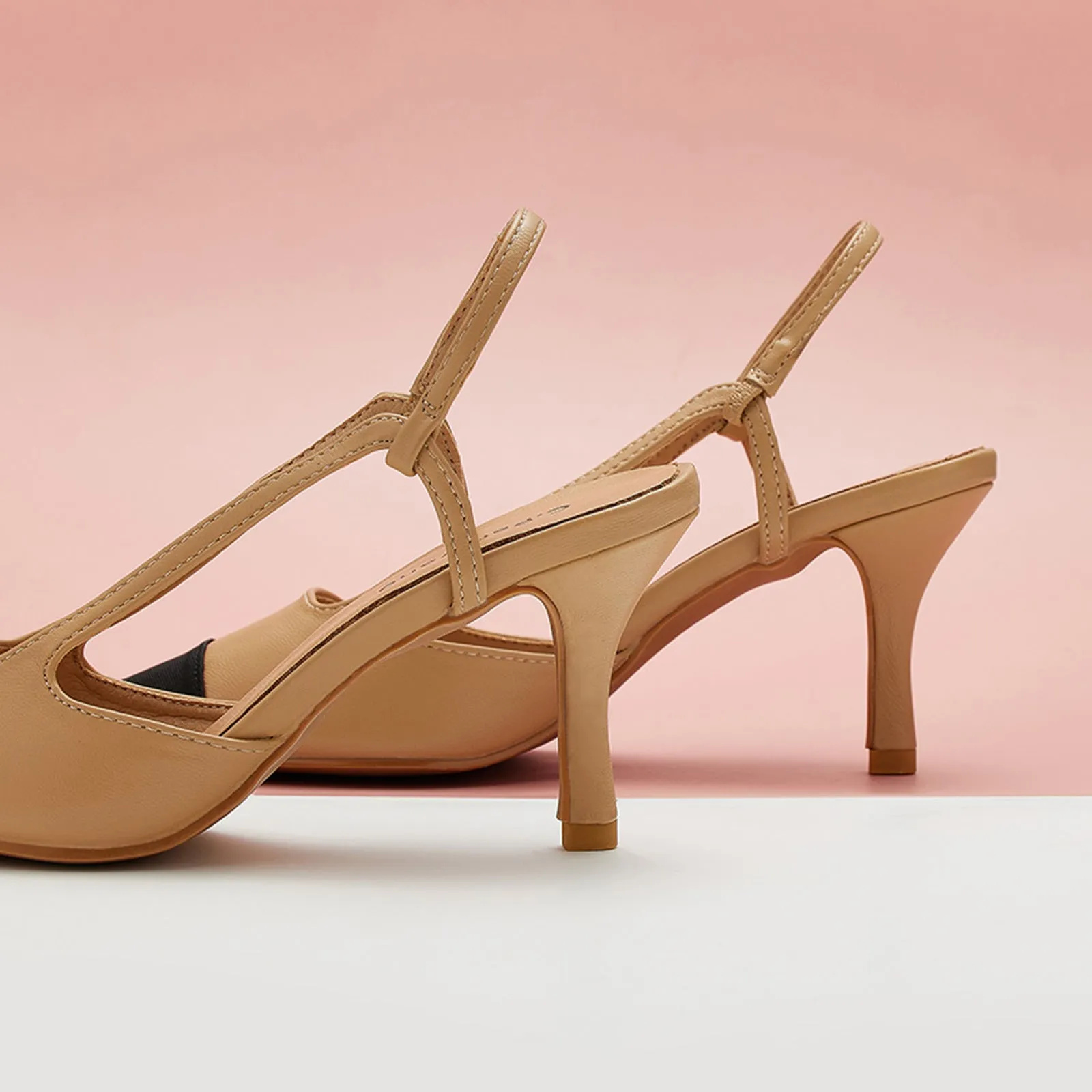 Cap-Toe Slingback Pumps (Helen) Beige