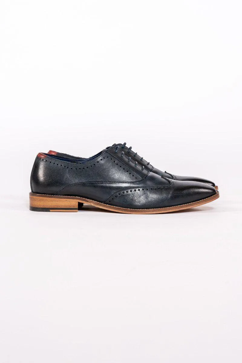 Carson Navy Wingtip Brogue Shoes :- Mens And Boys Shoes