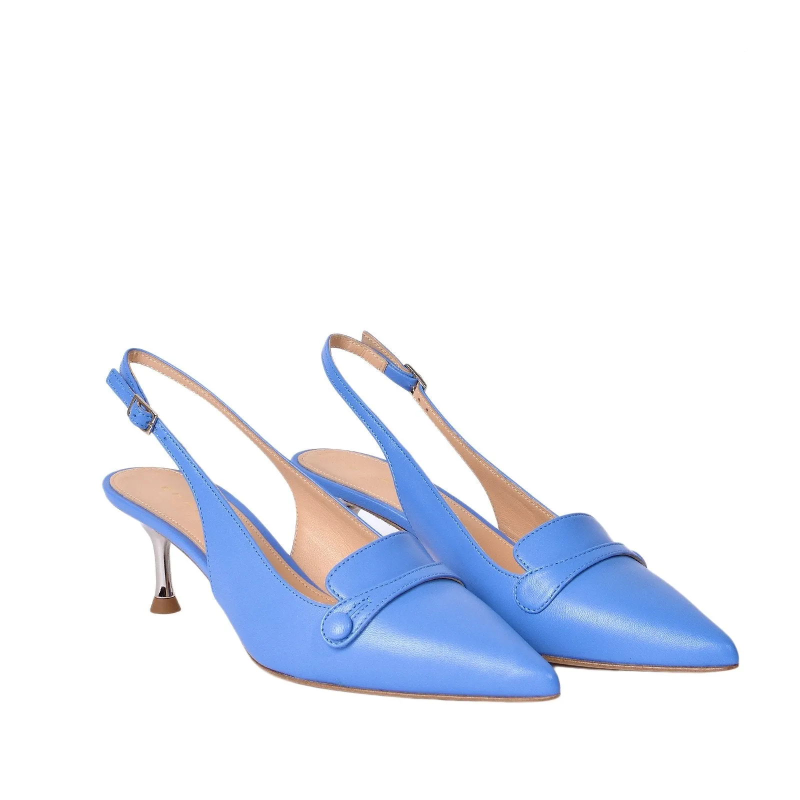 Chiffon Sling Back Shoes In Light Blue