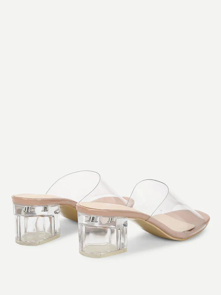 Chunky Heeled Clear Mule Sandals