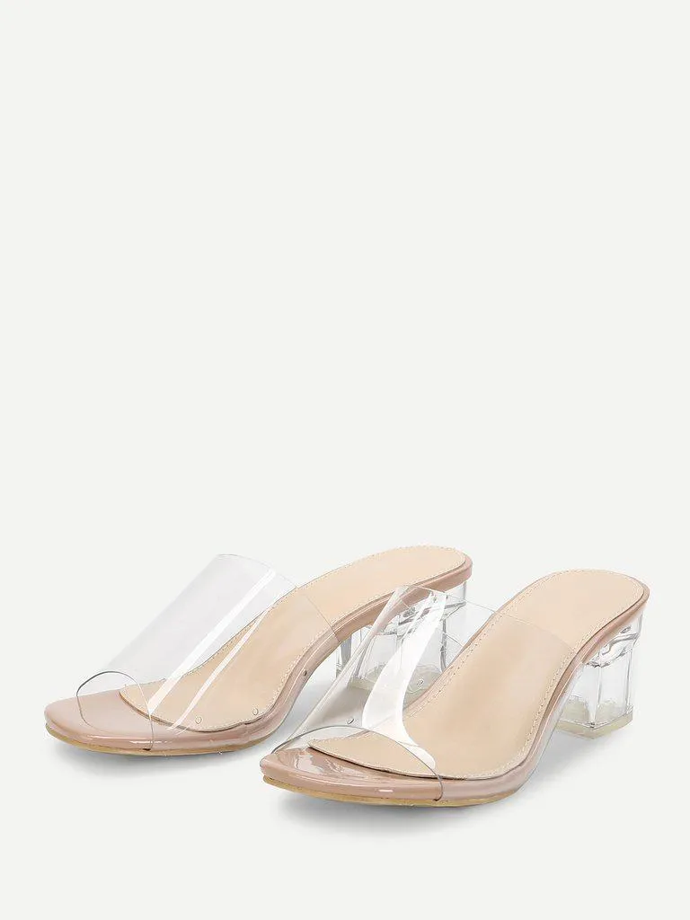 Chunky Heeled Clear Mule Sandals