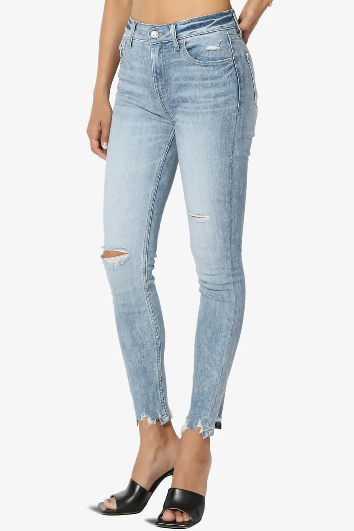 Clara Ripped High Rise Crop Skinny Jeans in Acid LT