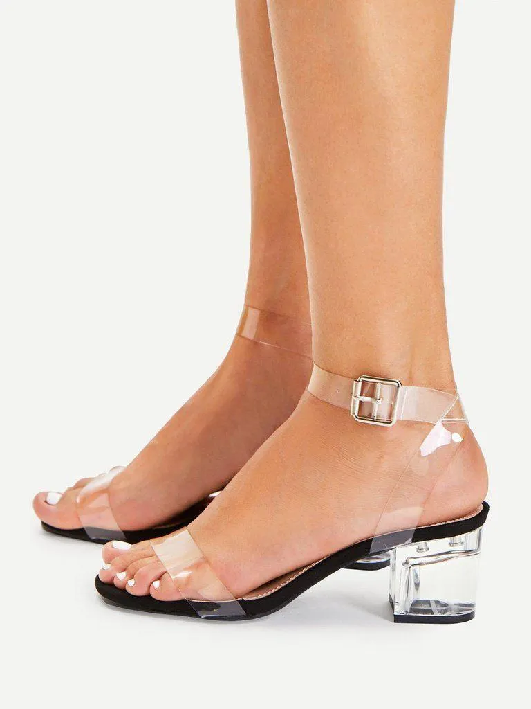 Clear Strap Block Heeled Sandals