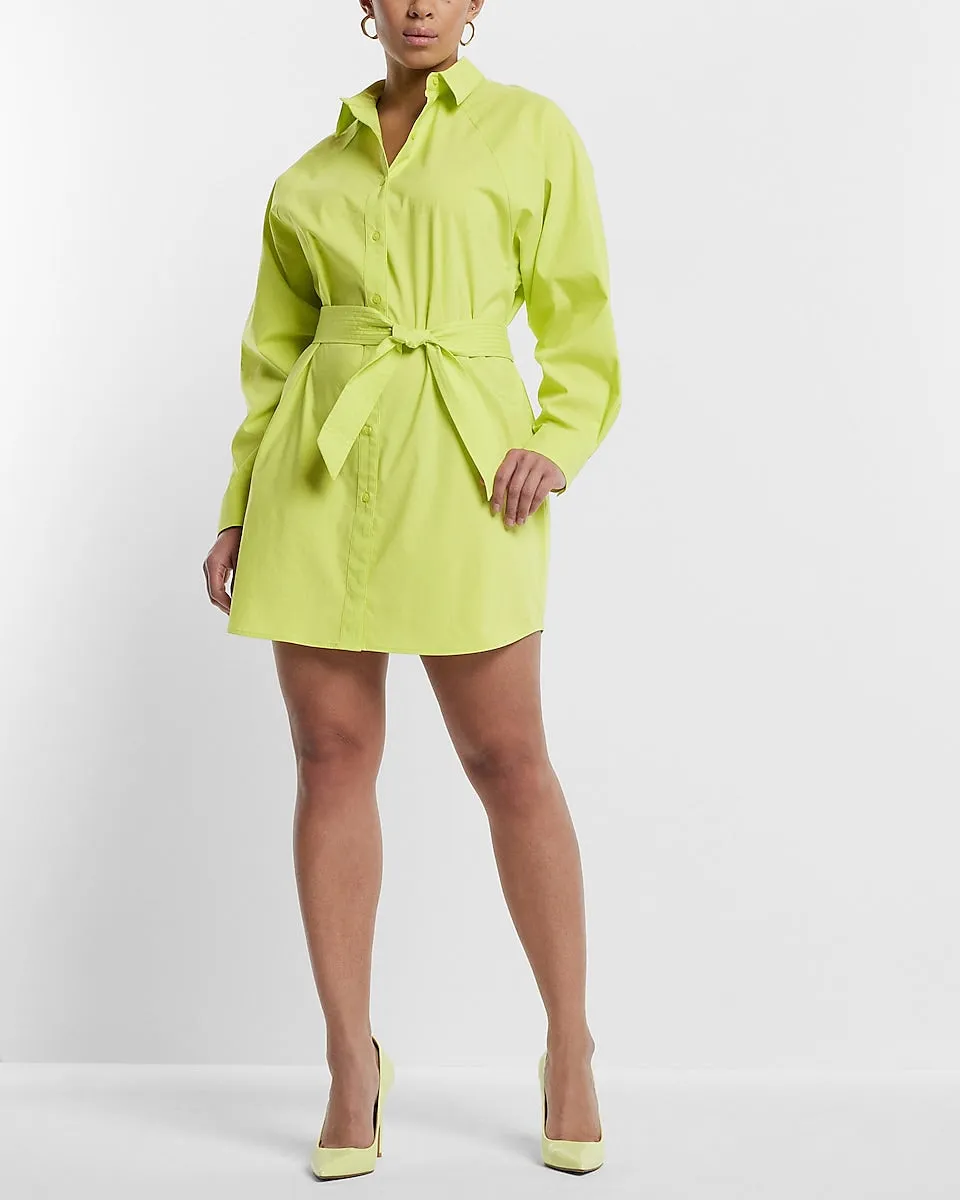 Cotton-Blend Boyfriend Portofino Shirt Dress in Lemon Yellow