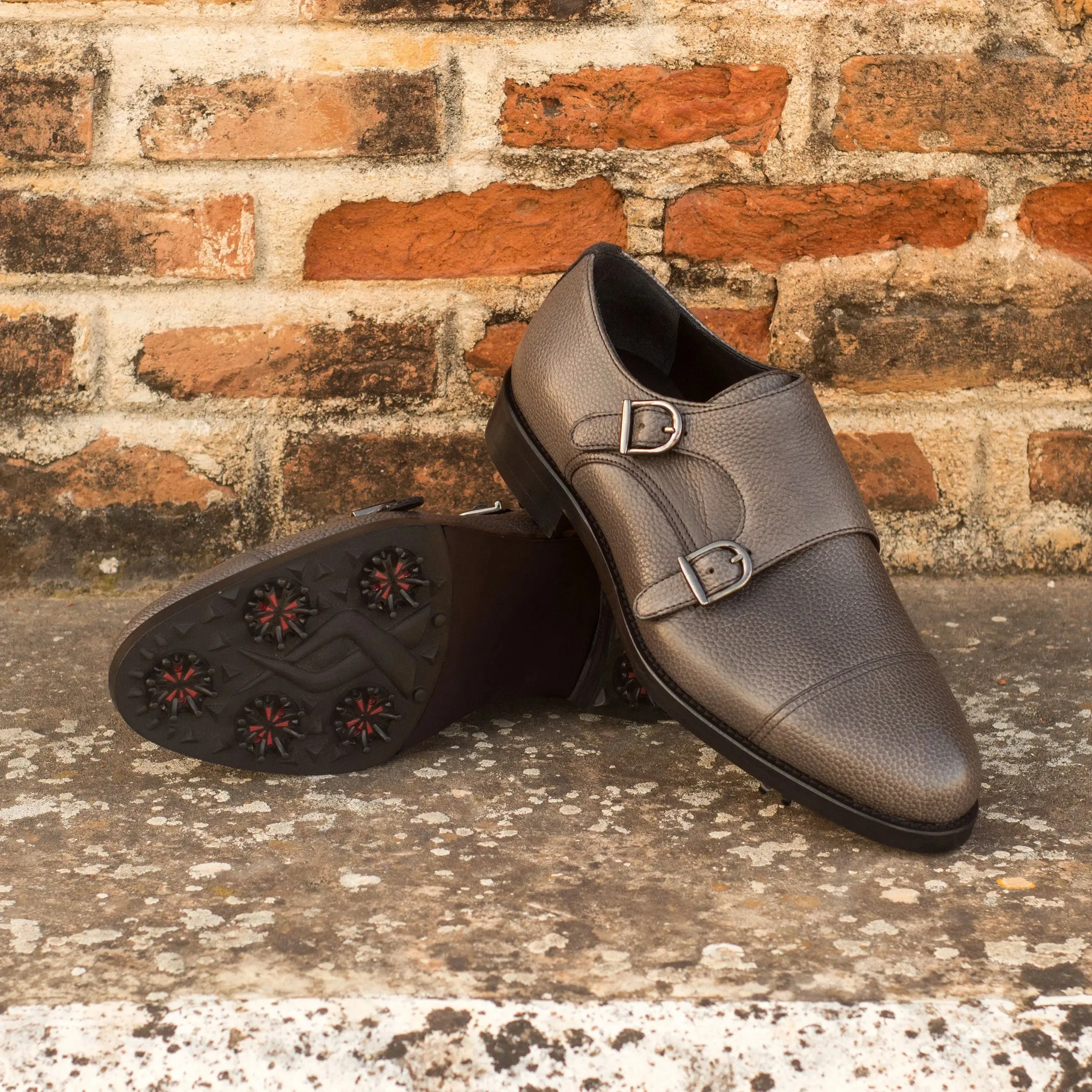 DapperFam Monaco Golf in Grey Men's Lux Suede & Italian Full Grain Leather Double Monk