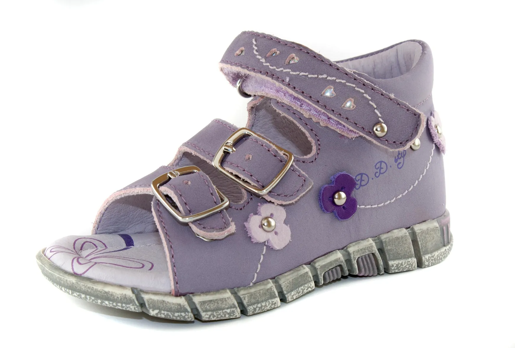 D.D. Step toddler girl sandals purple with flowers size US 4-8