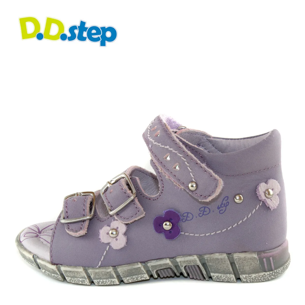 D.D. Step toddler girl sandals purple with flowers size US 4-8