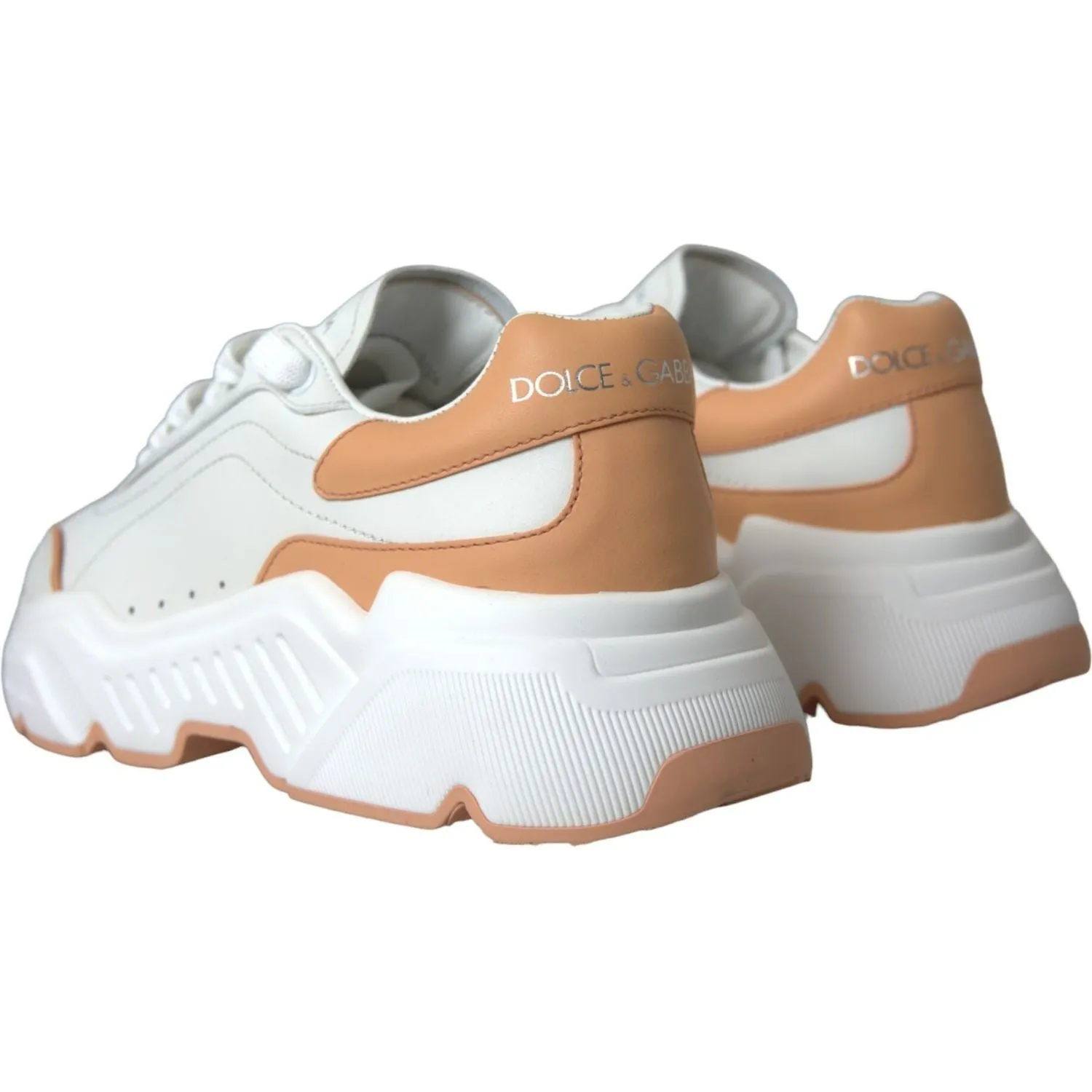 Dolce & Gabbana White Peach DAYMASTER Leather Sneakers Shoes