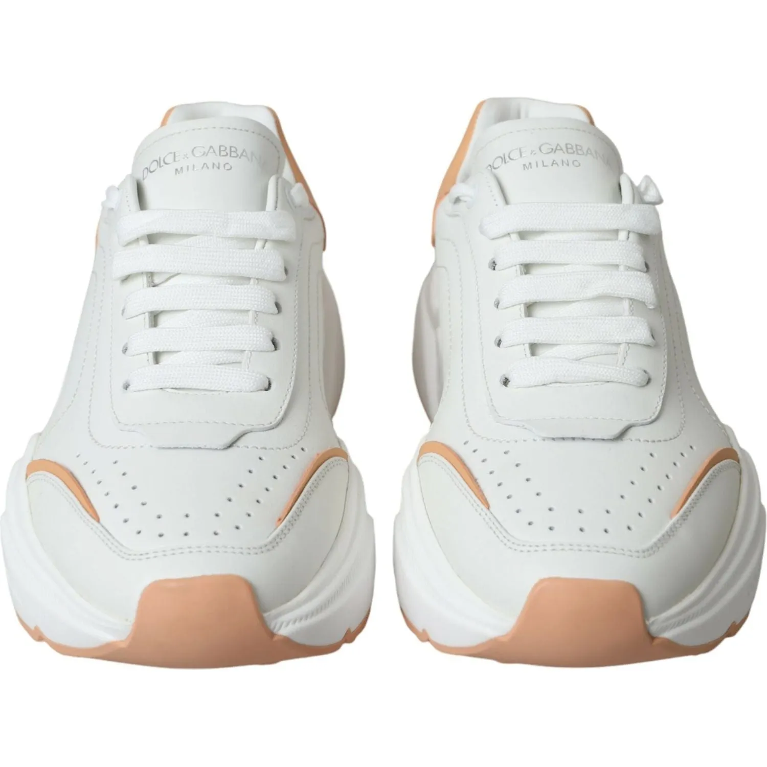 Dolce & Gabbana White Peach DAYMASTER Leather Sneakers Shoes