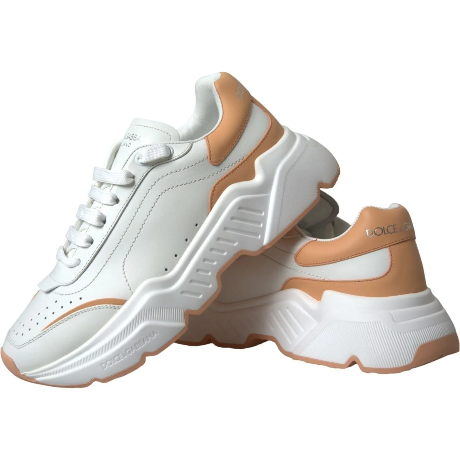 Dolce & Gabbana White Peach DAYMASTER Leather Sneakers Shoes