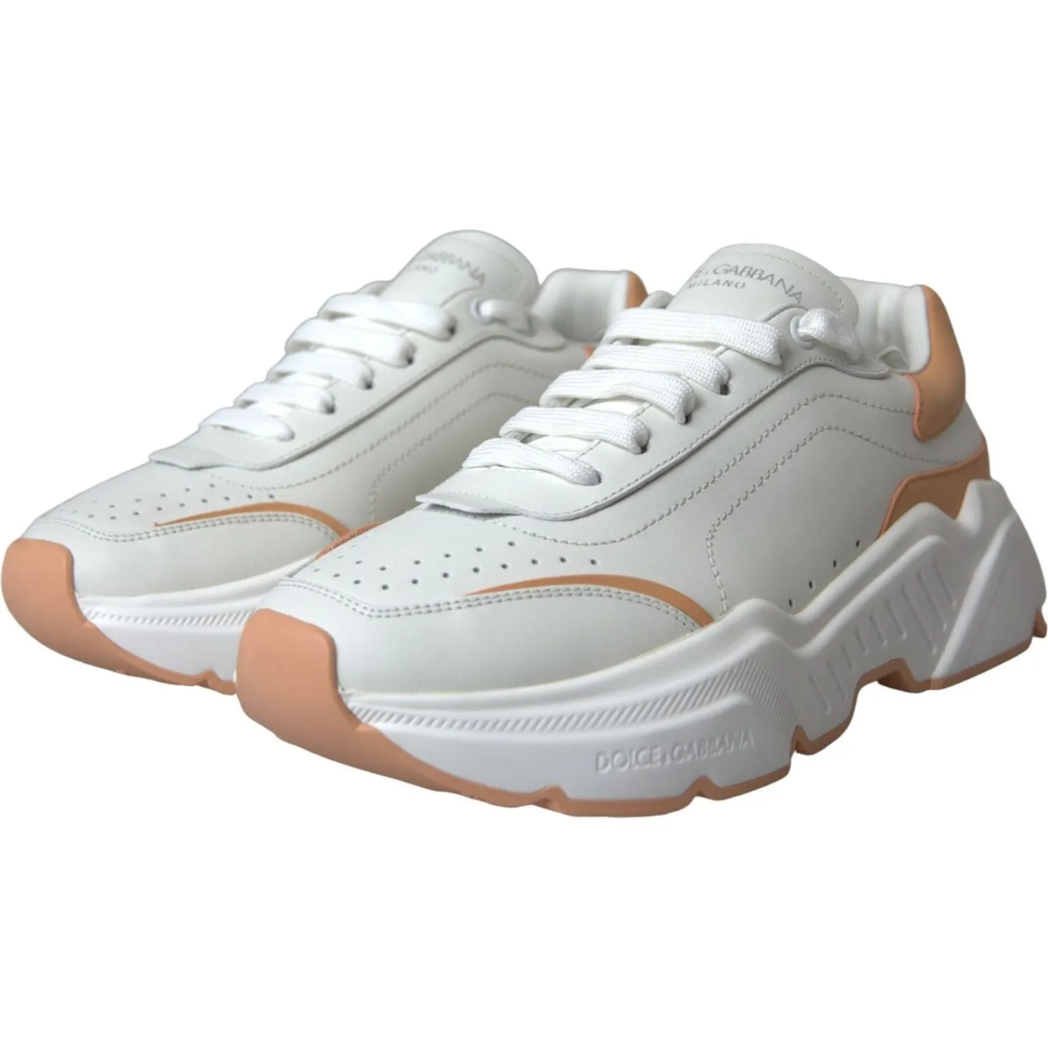 Dolce & Gabbana White Peach DAYMASTER Leather Sneakers Shoes