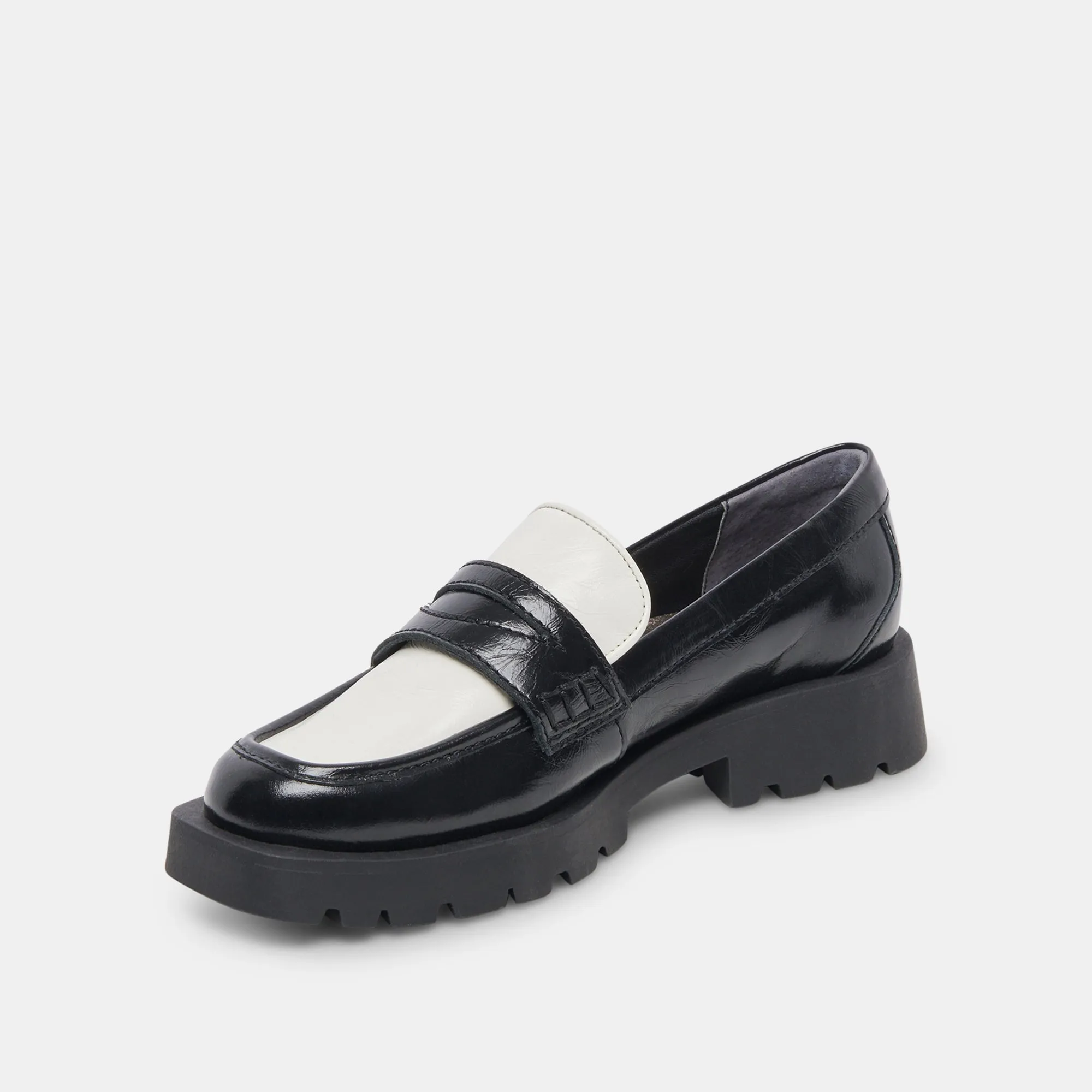 ELIAS WIDE FLATS BLACK WHITE CRINKLE PATENT