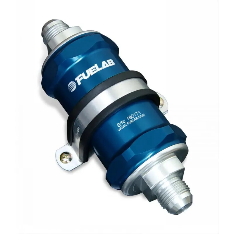 FUELAB 81821-3 In-Line Fuel Filter (6AN in/out, 3 inch 100 micron stainless steel element) Blue