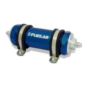 FUELAB 82821-3 In-Line Fuel Filter (6AN in/out, 5 inch 100 micron stainless steel element) Blue