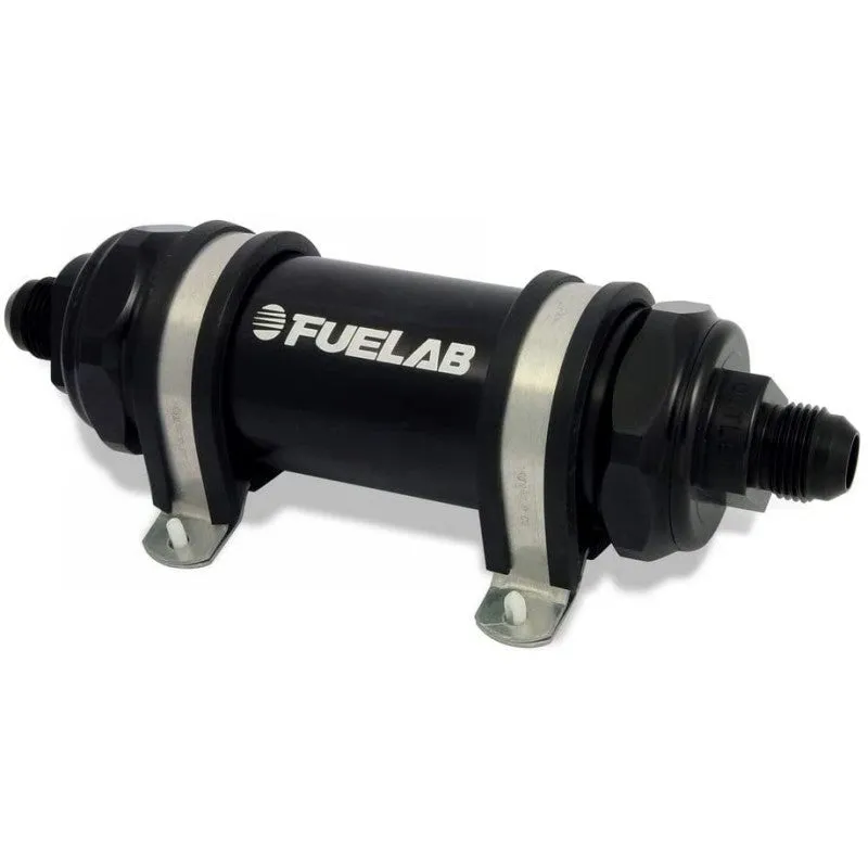 FUELAB 82822-1 In-Line Fuel Filter (8AN in/out, 5 inch 100 micron stainless steel element) Black