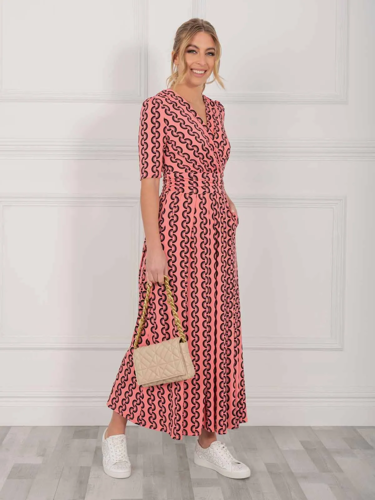 Genesis Wrap Front Maxi Dress (Coral Pink)