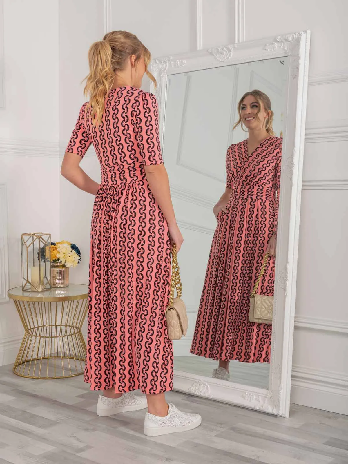 Genesis Wrap Front Maxi Dress (Coral Pink)