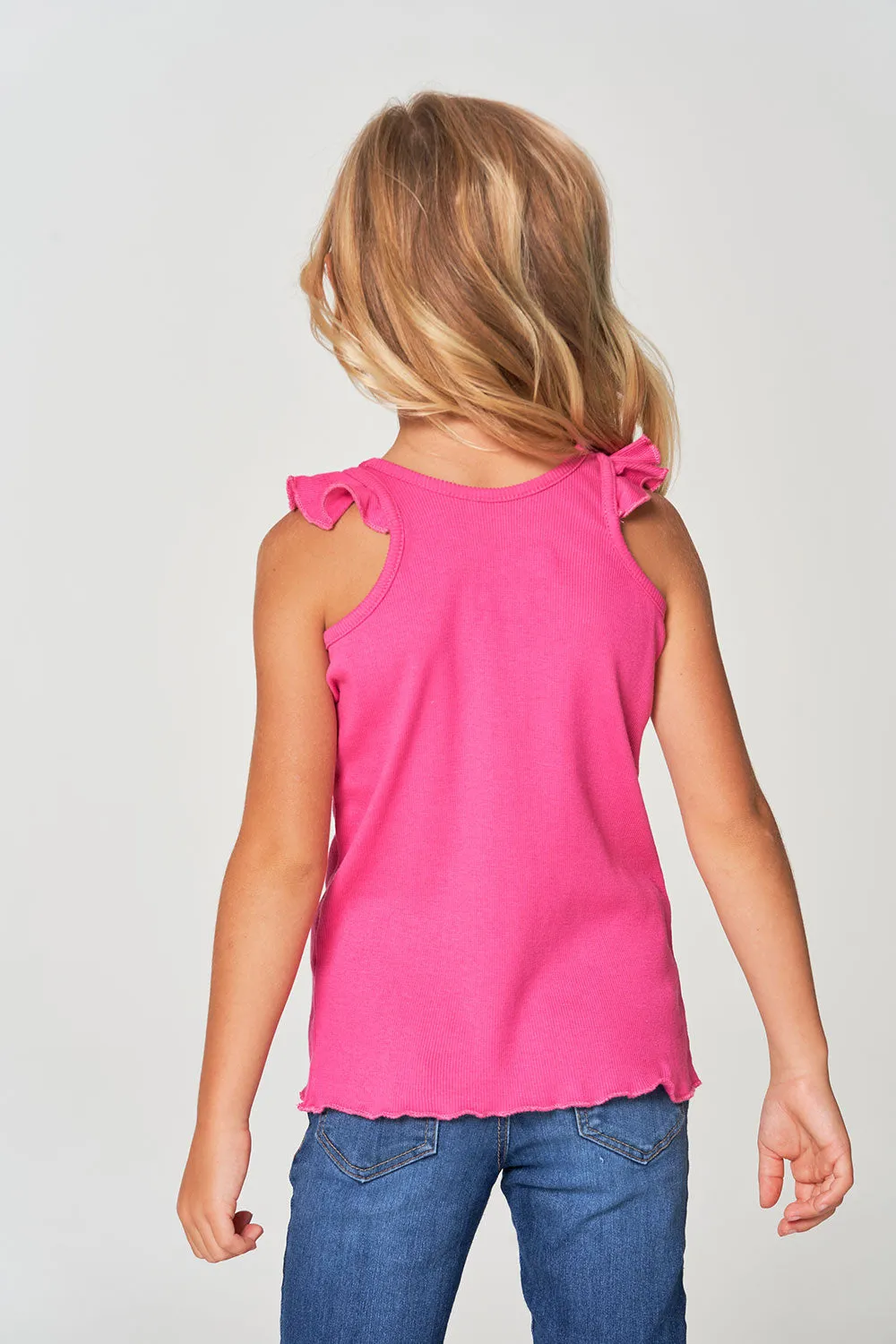 Girls rPET Vintage Rib Ruffle Racer Tank