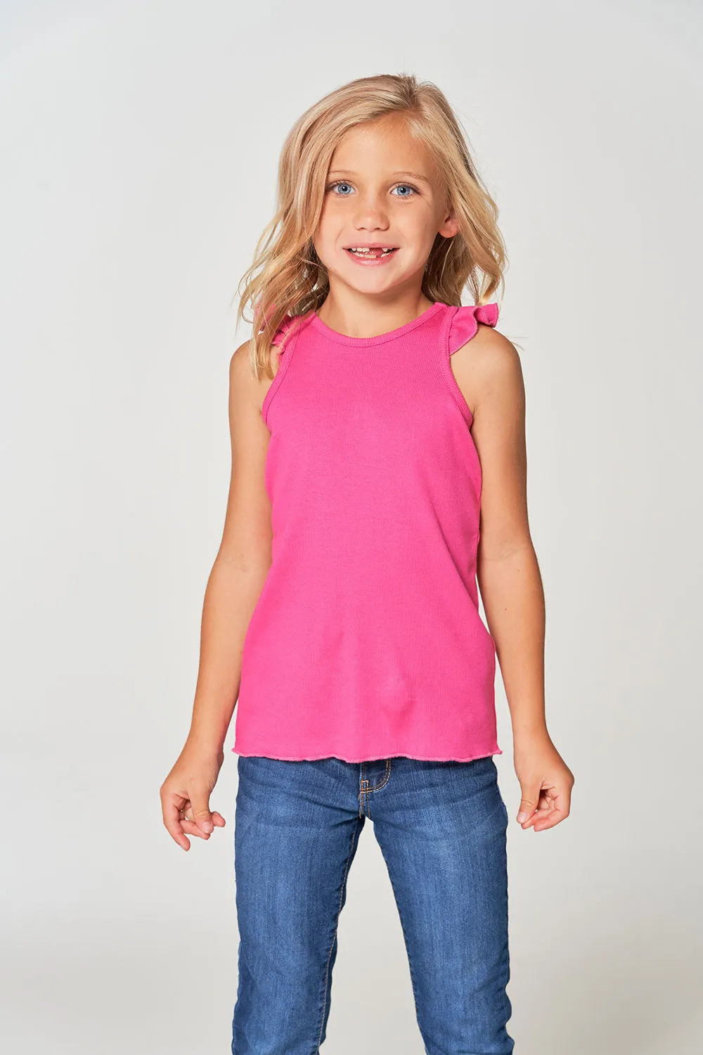 Girls rPET Vintage Rib Ruffle Racer Tank