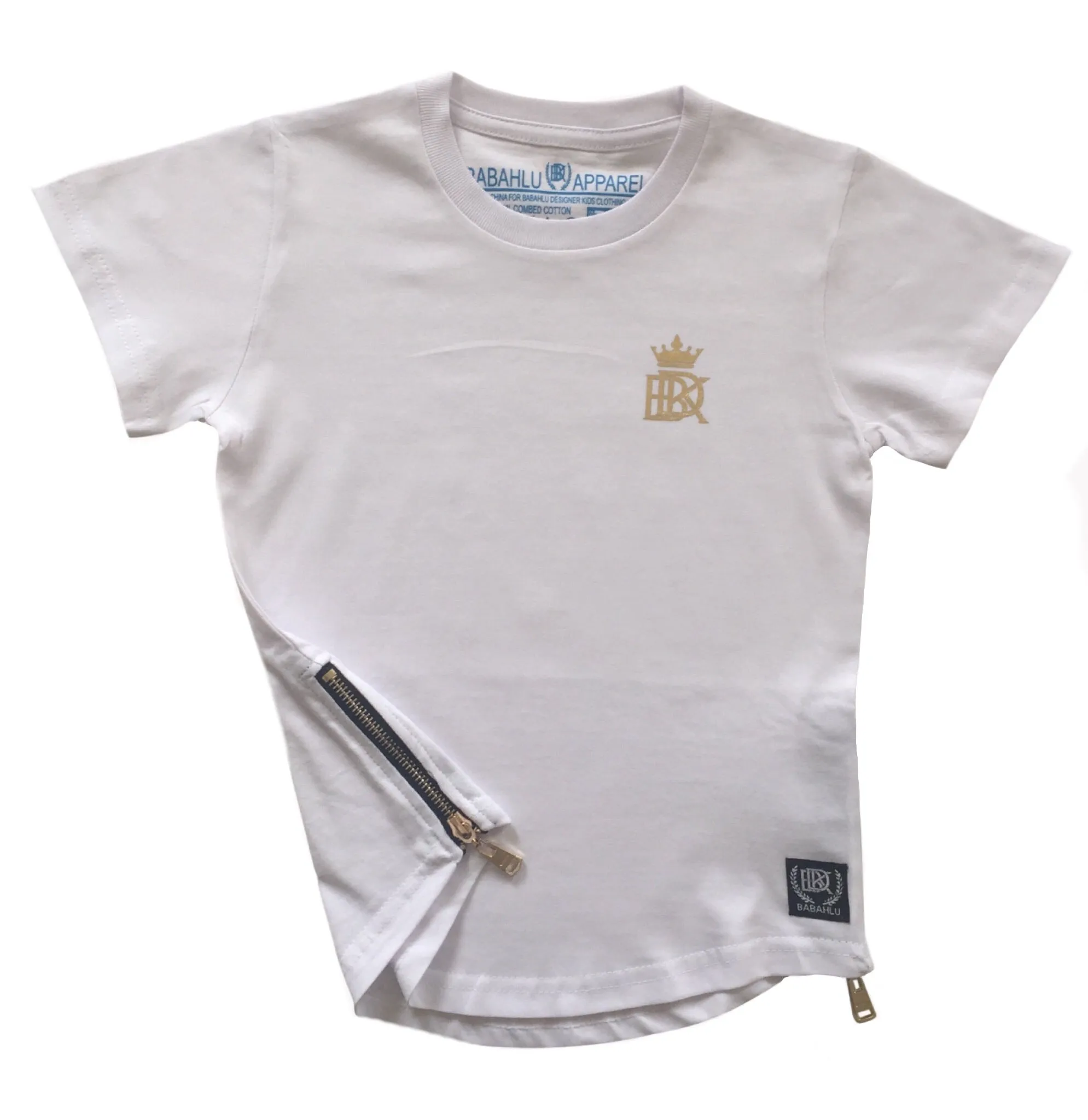 Gold Zipper White T Shirt