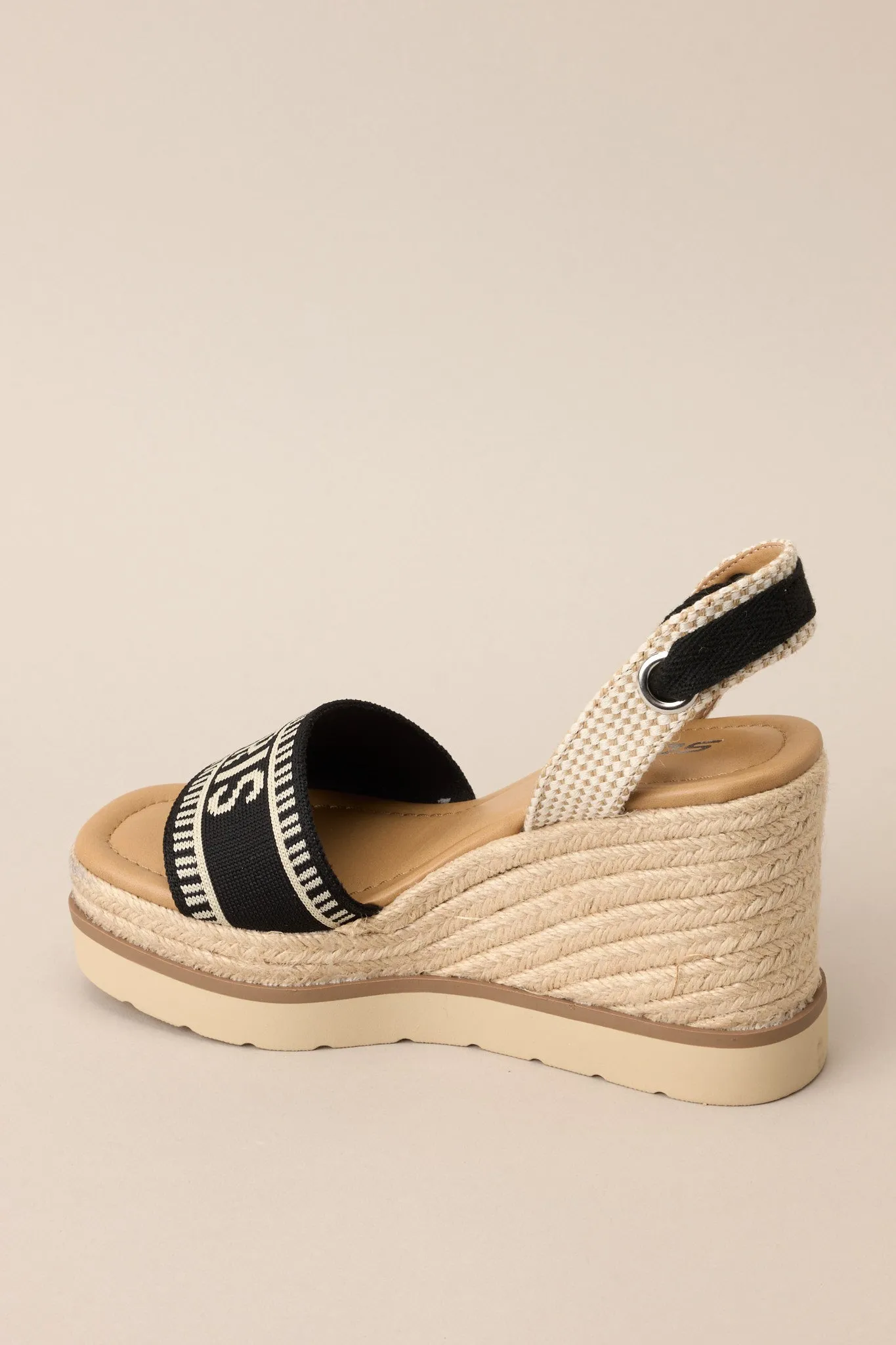 Here Again Black Espadrille Platform Wedge Sandals