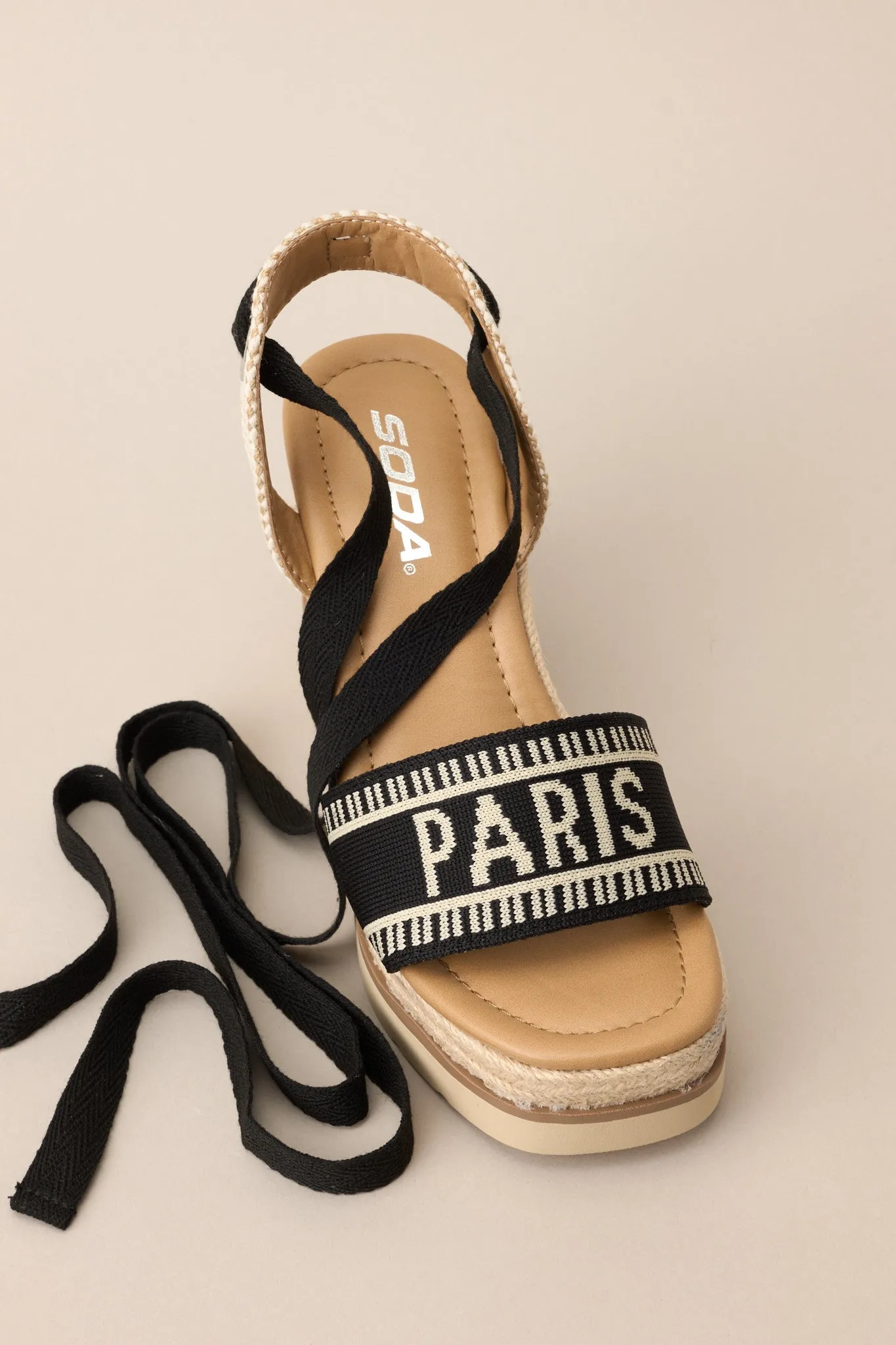 Here Again Black Espadrille Platform Wedge Sandals