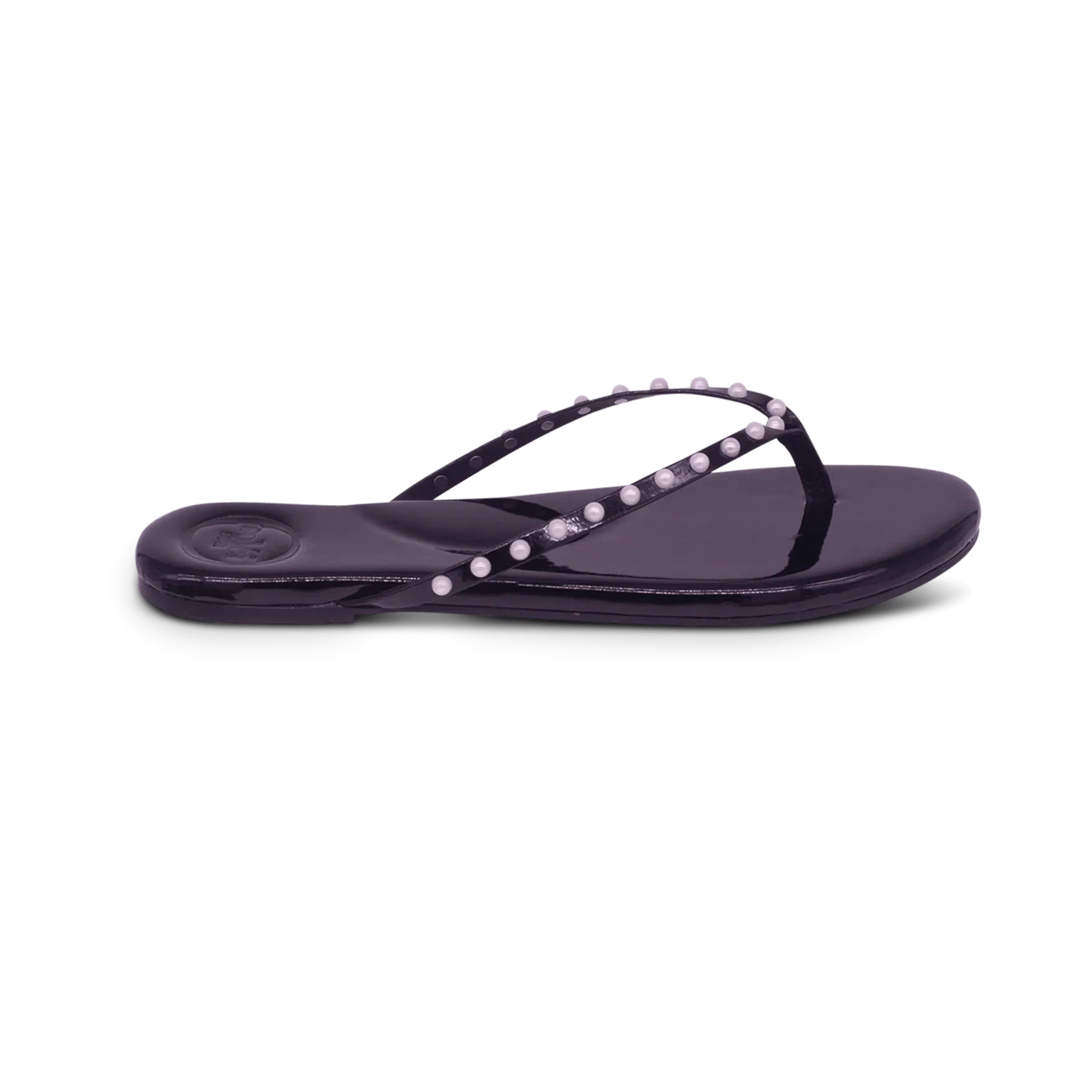 Indie Sandal | Black Patent with White Pearl