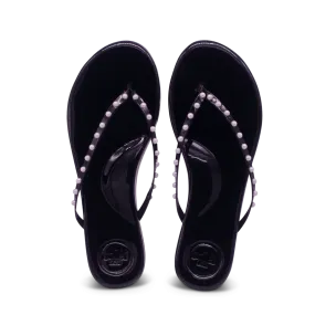 Indie Sandal | Black Patent with White Pearl