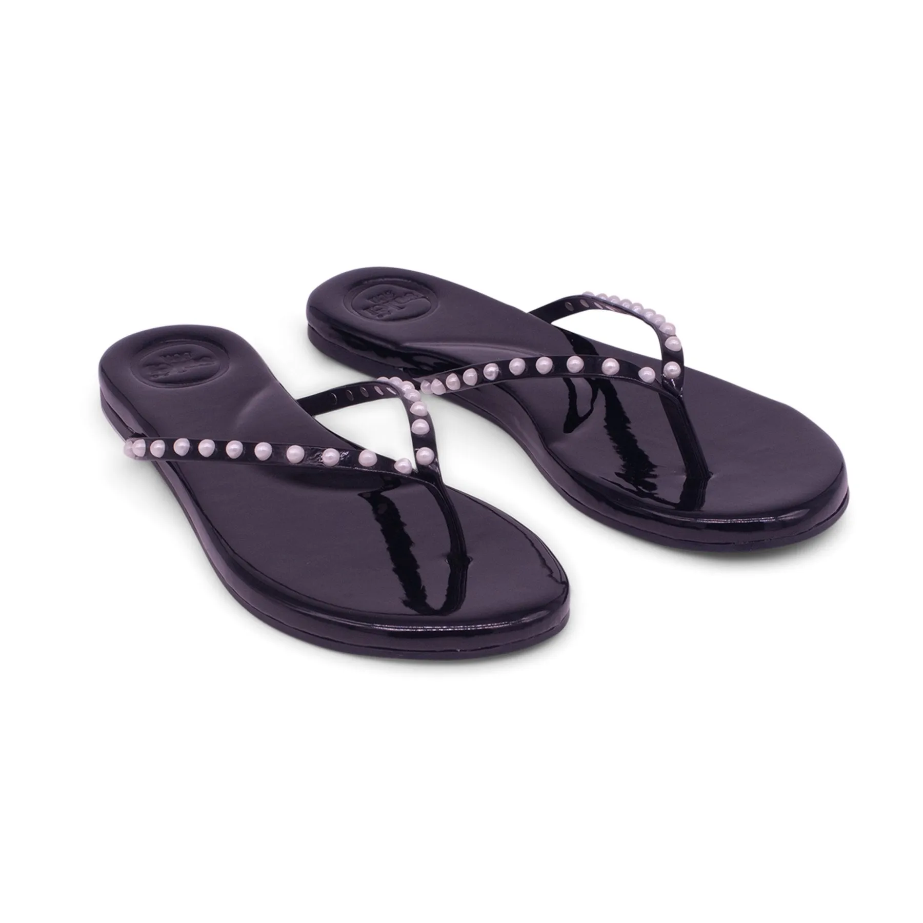 Indie Sandal | Black Patent with White Pearl