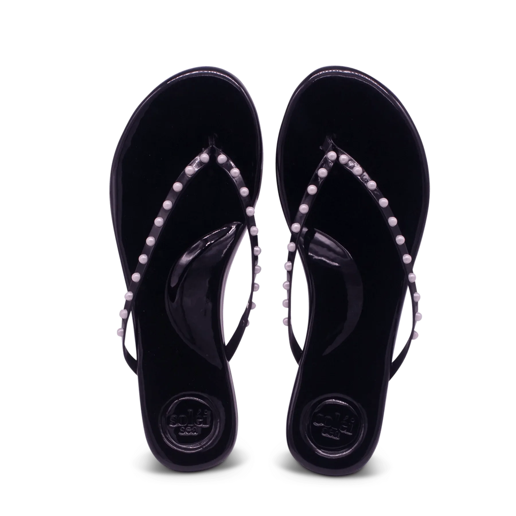 Indie Sandal | Black Patent with White Pearl