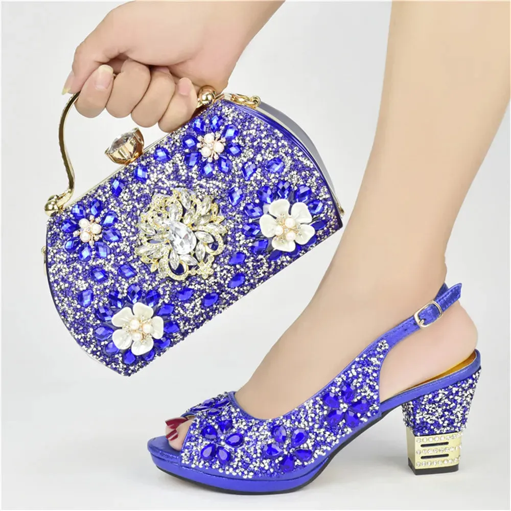 Italian Design Newest Fashion Elegant Purple Color Ladies Shoes and Bag Set