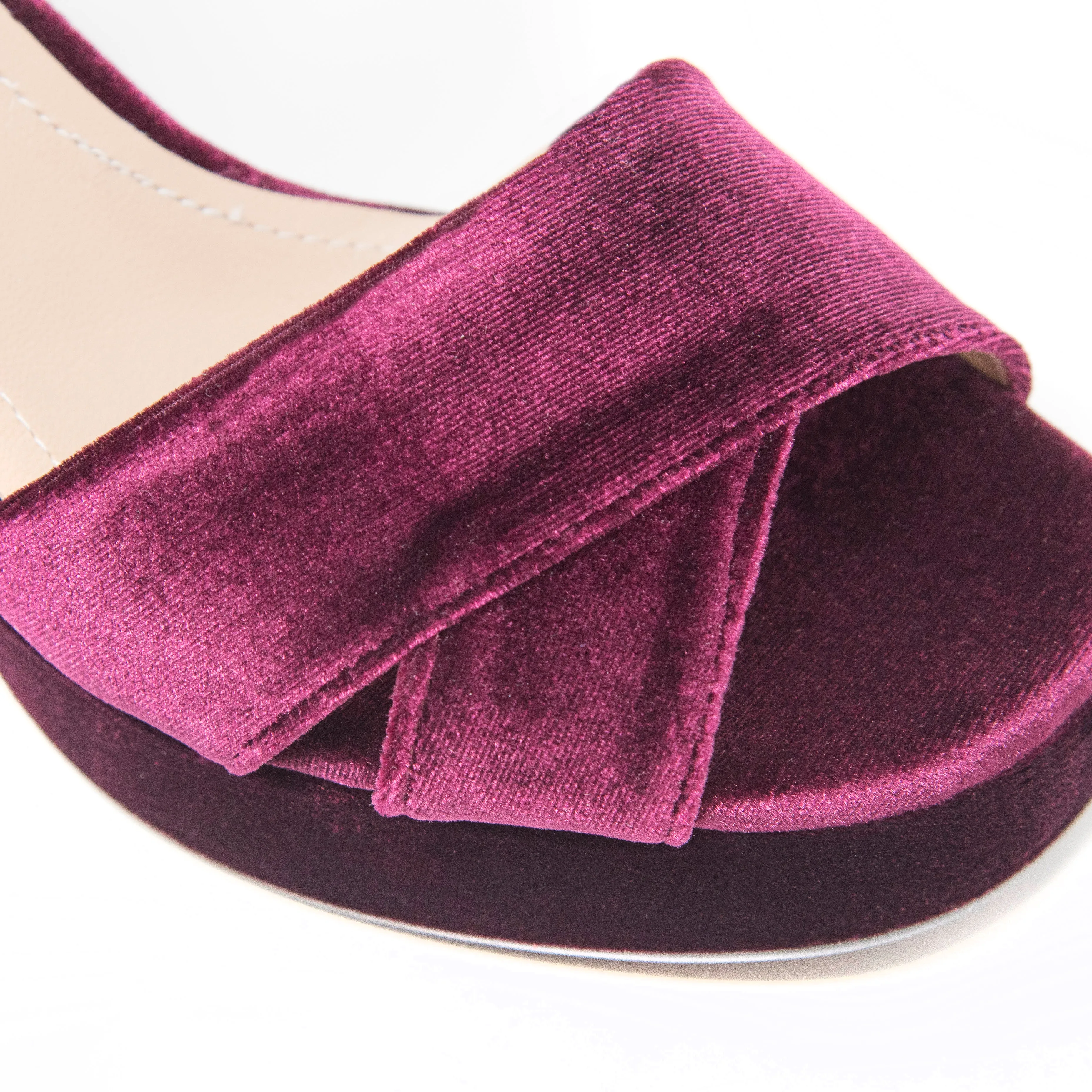 Jane Galland Bordeaux Velvet Platform Sandals