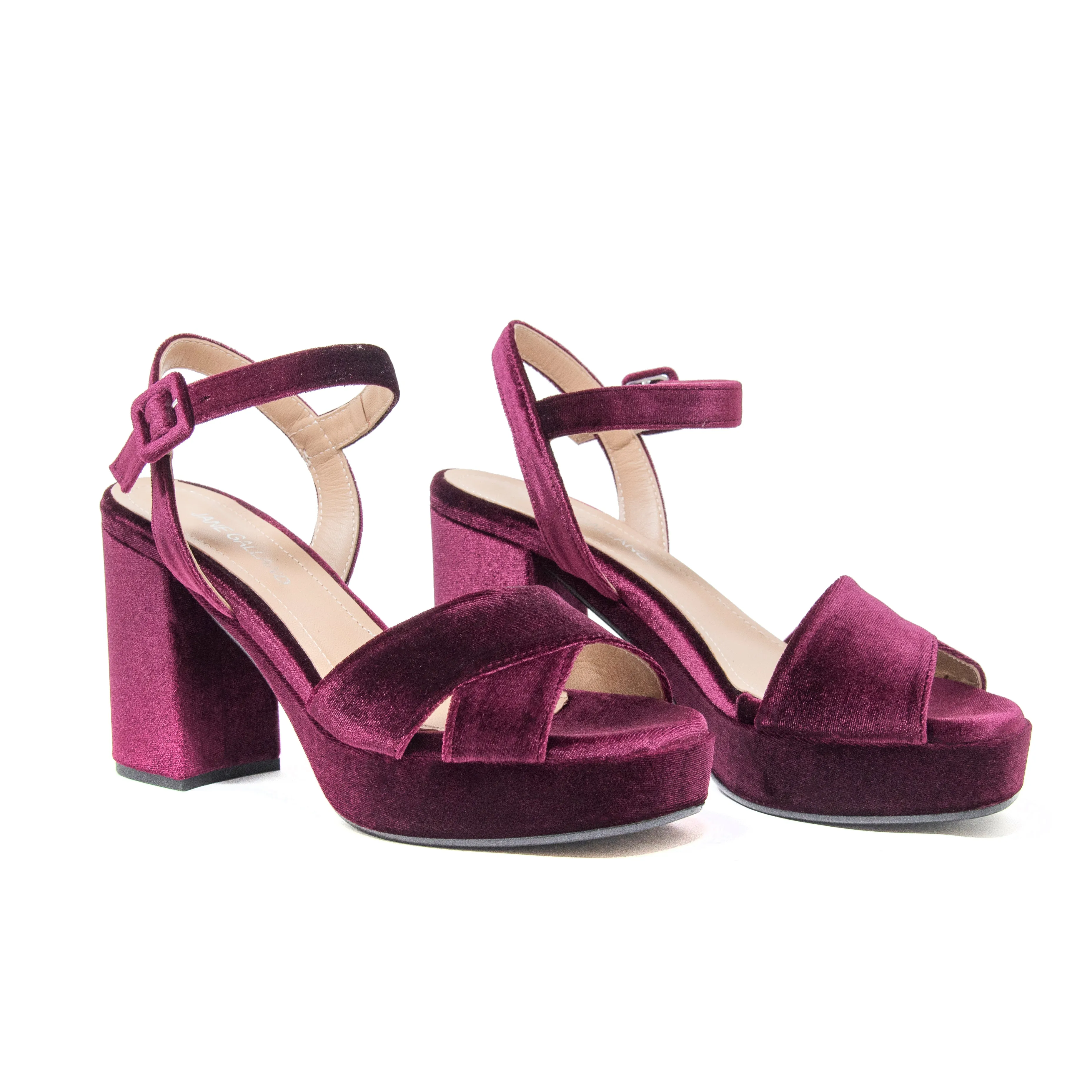 Jane Galland Bordeaux Velvet Platform Sandals