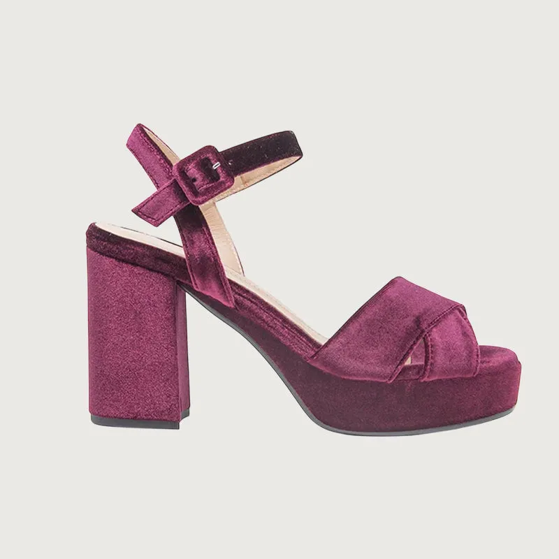 Jane Galland Bordeaux Velvet Platform Sandals