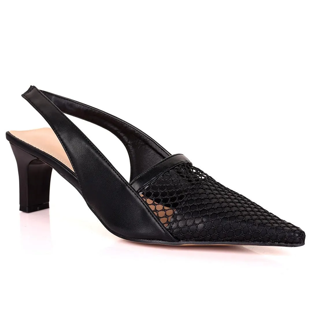 Ladies Pointed Rectangle Heel - Black