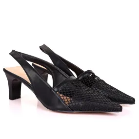 Ladies Pointed Rectangle Heel - Black