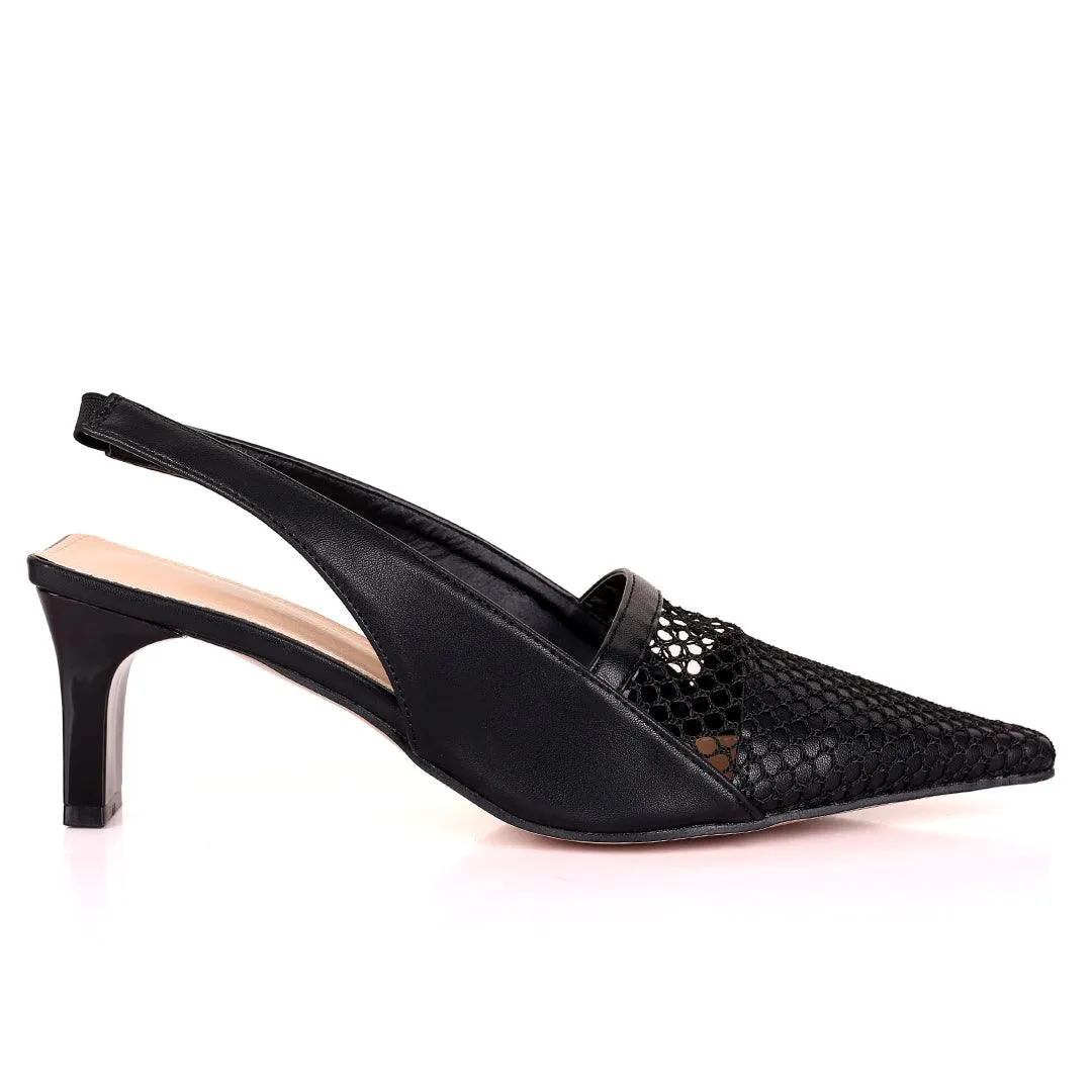 Ladies Pointed Rectangle Heel - Black