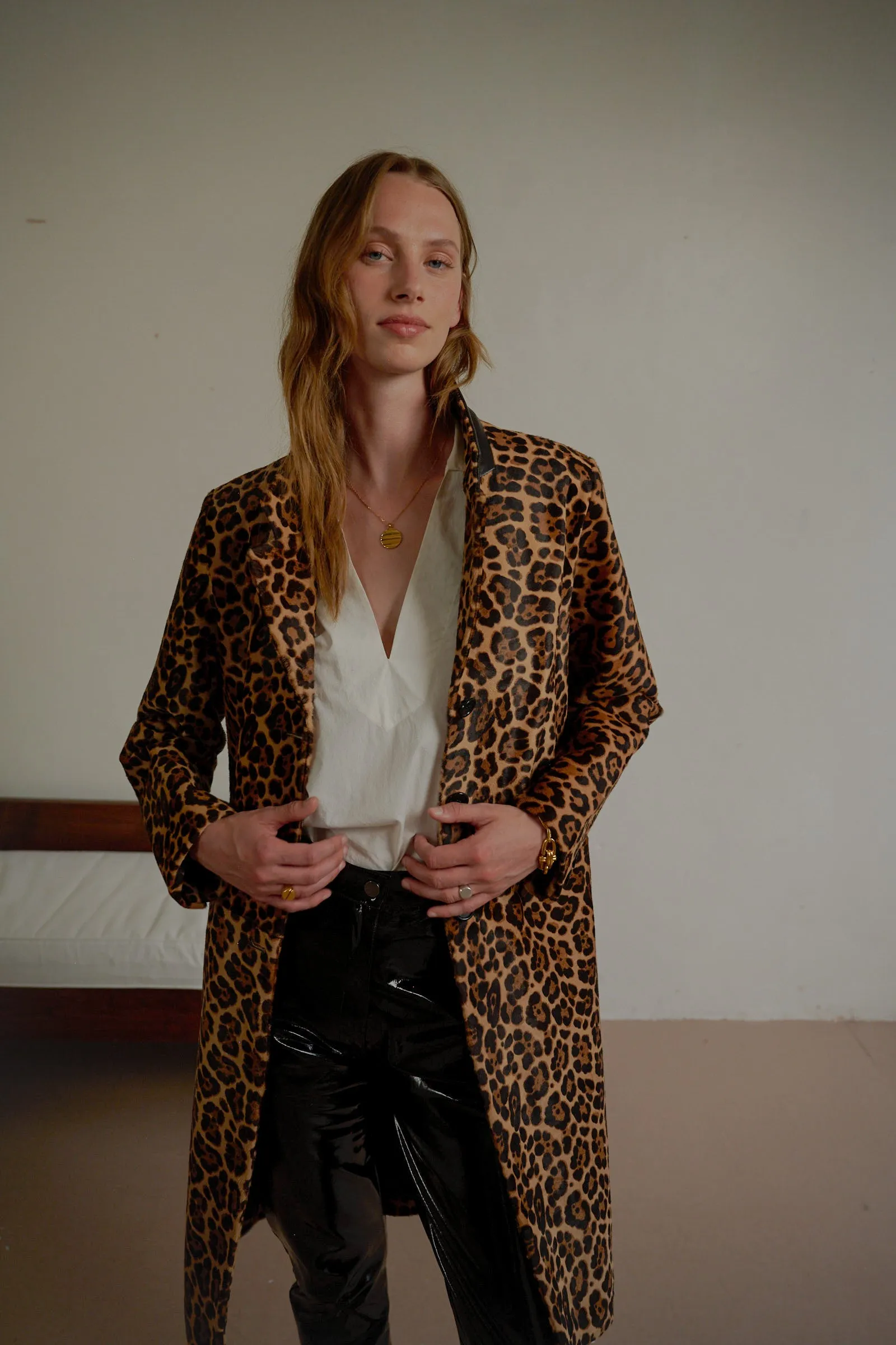 LEOPARD CALFSKIN TAILORED COAT