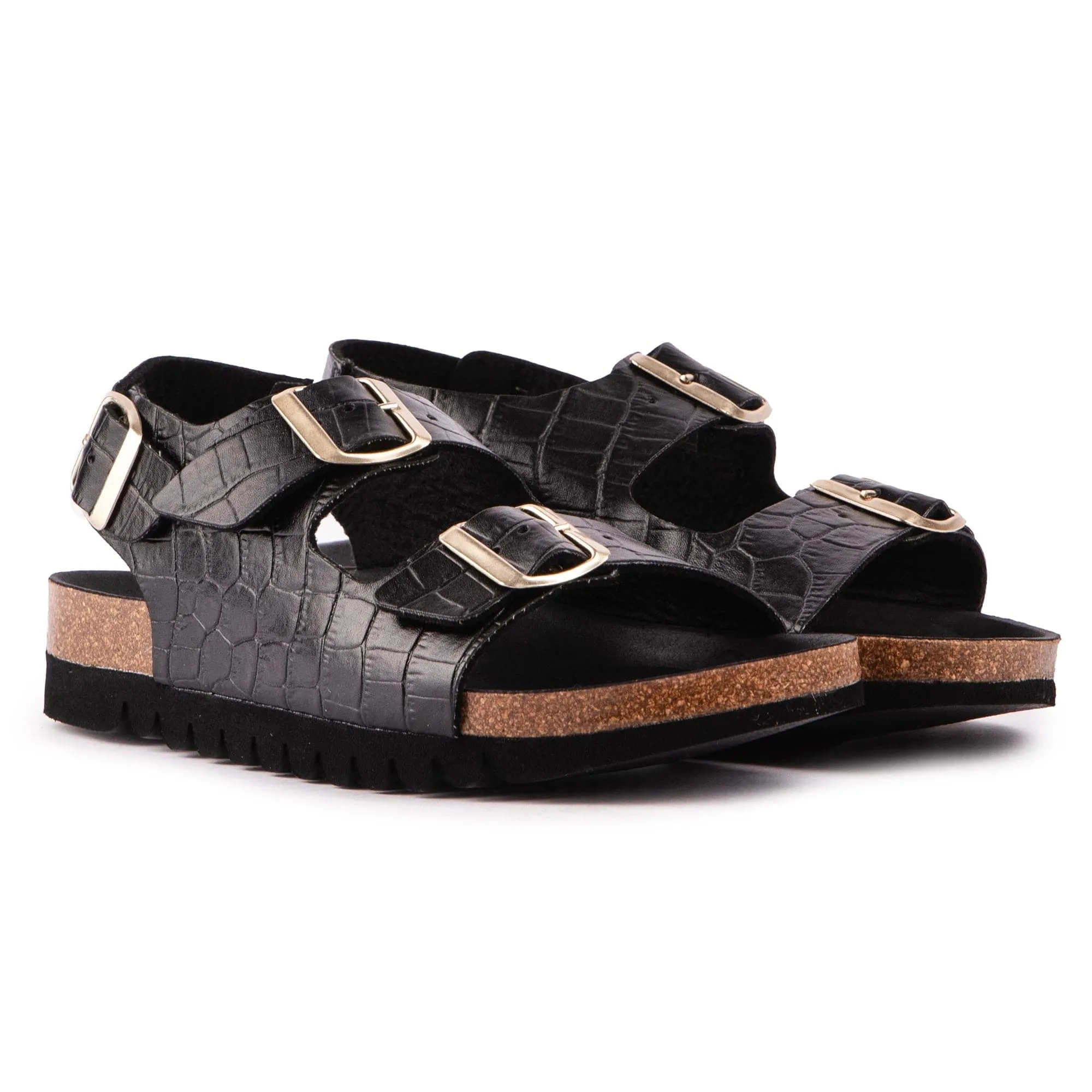 Lima Women's Vegan Footbed Sandals | Black Croc