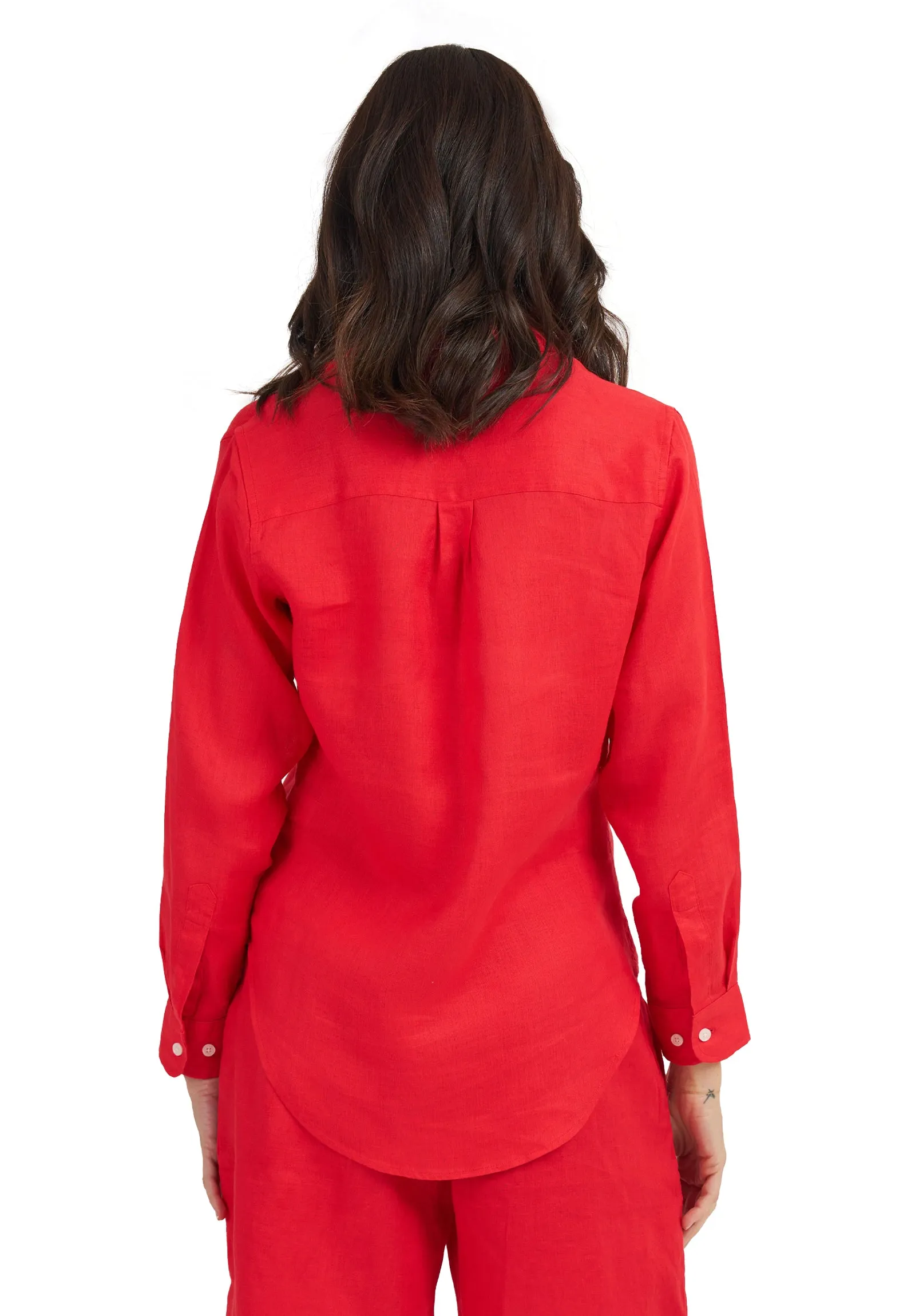 Lina Red Melange Slim-Fit Linen Shirt