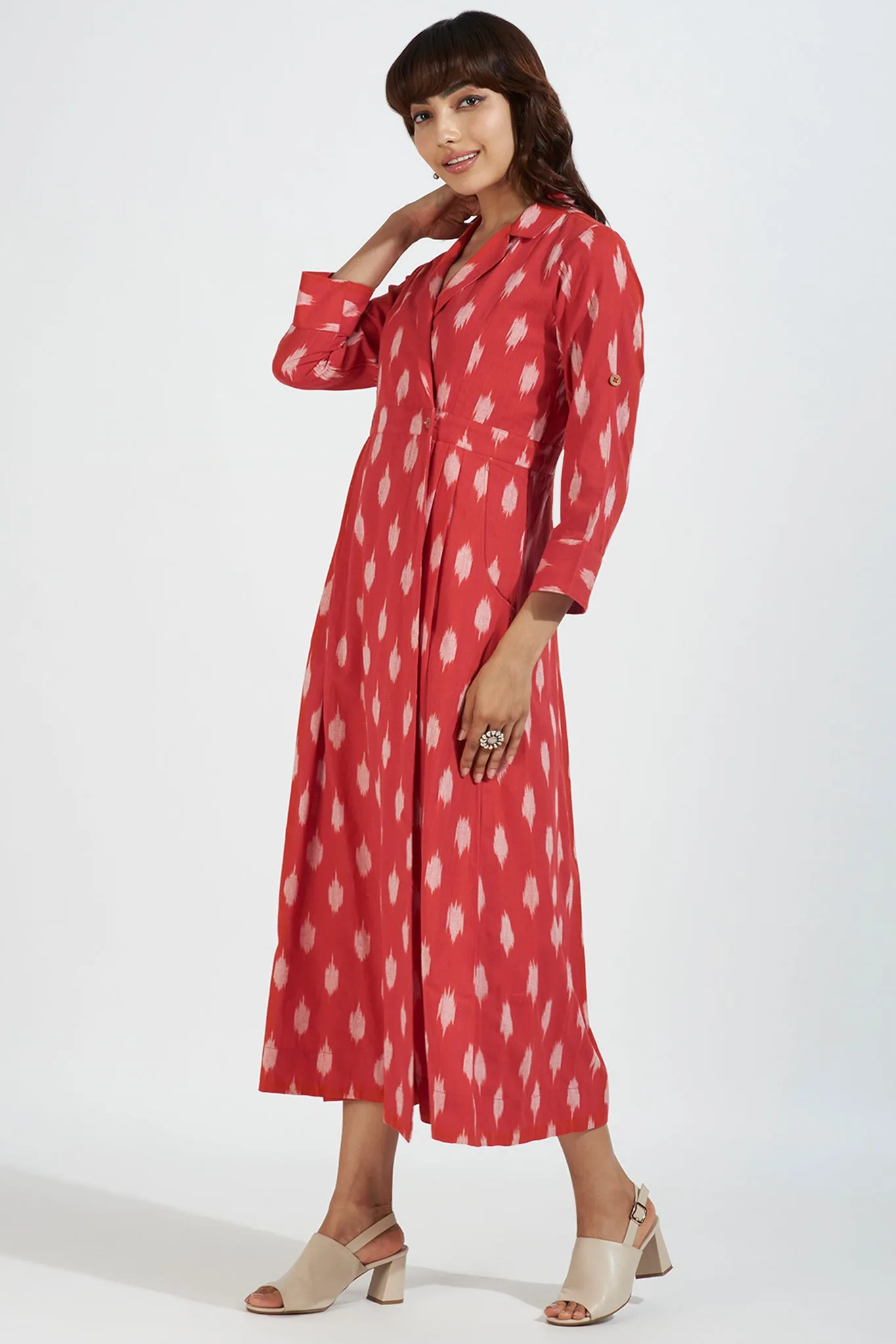 long trench dress - vermillion vogue & ivory streak