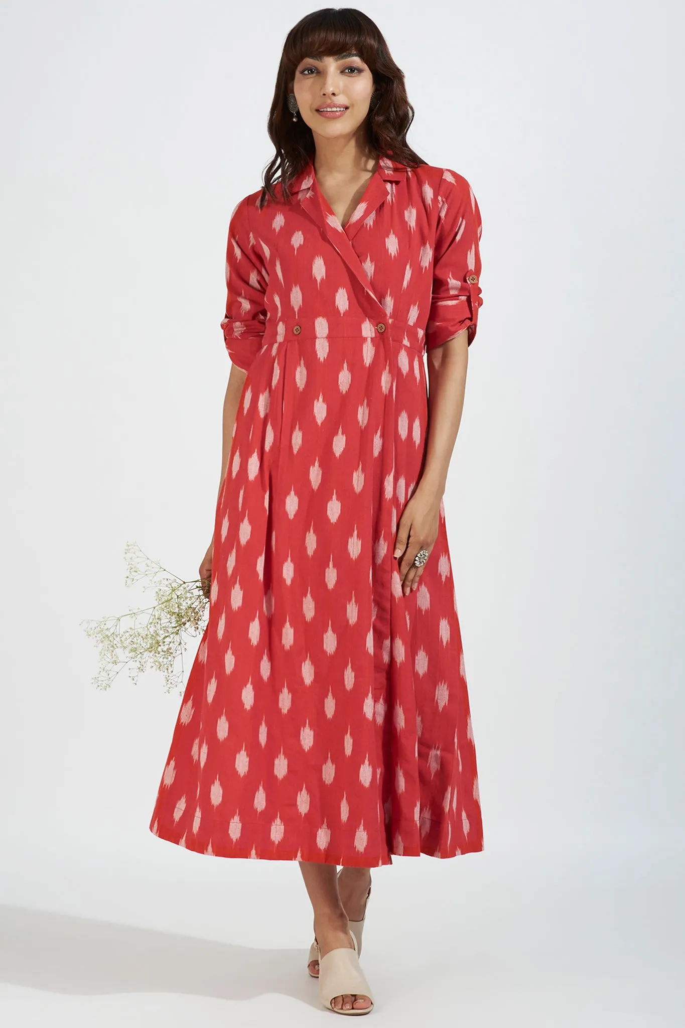 long trench dress - vermillion vogue & ivory streak