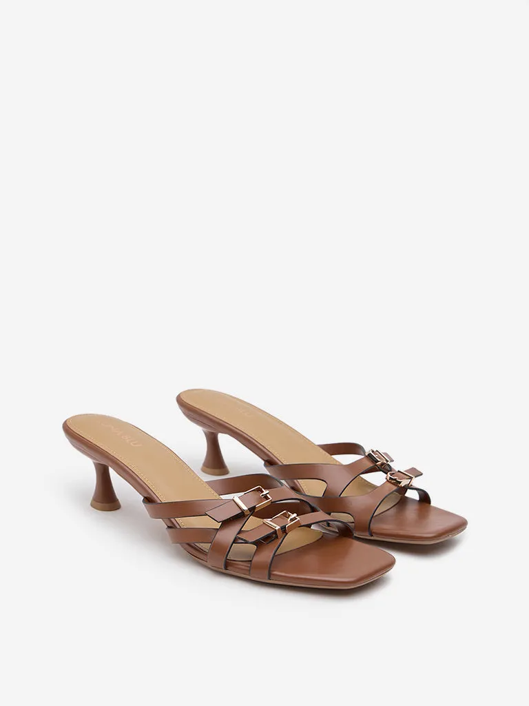 LUNA BLU Tan Multi-Strap Heel Sandals