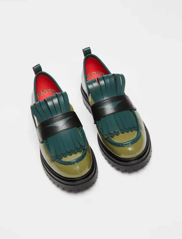 Maxi-Fringed Loafers - Green