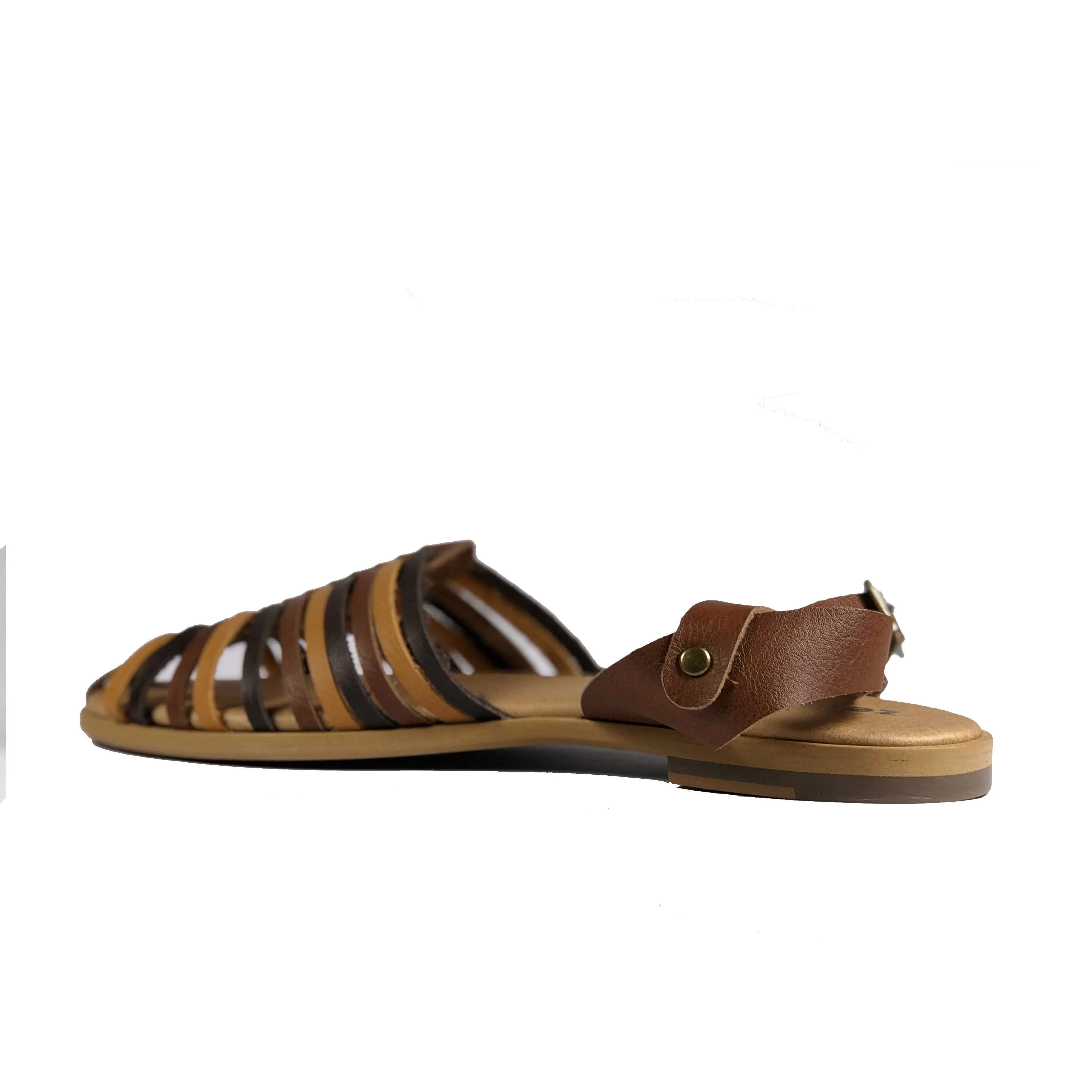 'Maya' flat vegan sandals by Zette Shoes - multi brown