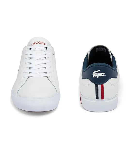 Men's Powercourt Leather Tricolor Sneakers White/Navy/Red