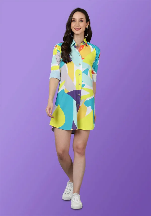 Multi-Colored Buttoned Shirt Dress