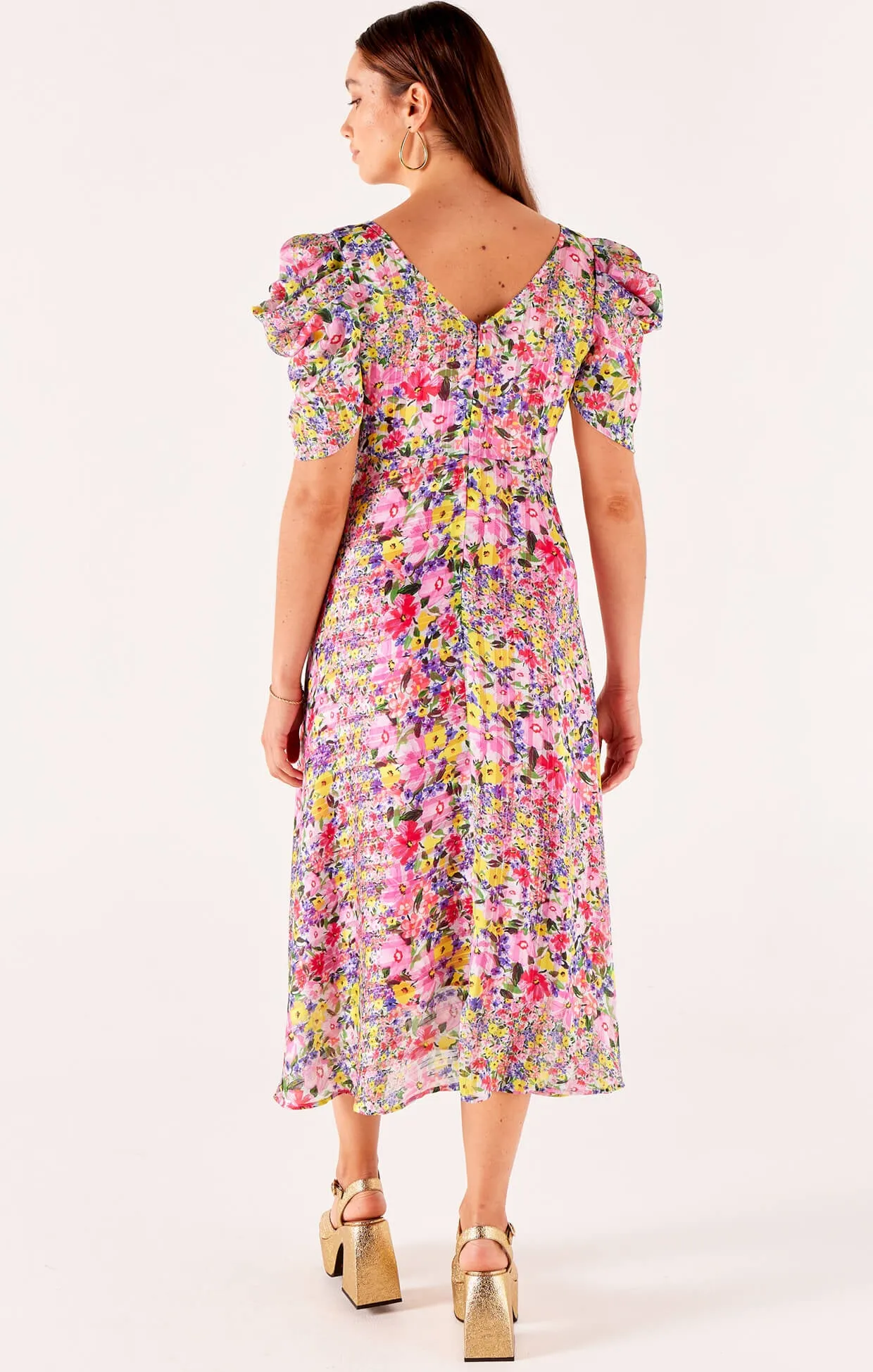 New Blooms Midi Dress in Pink Floral